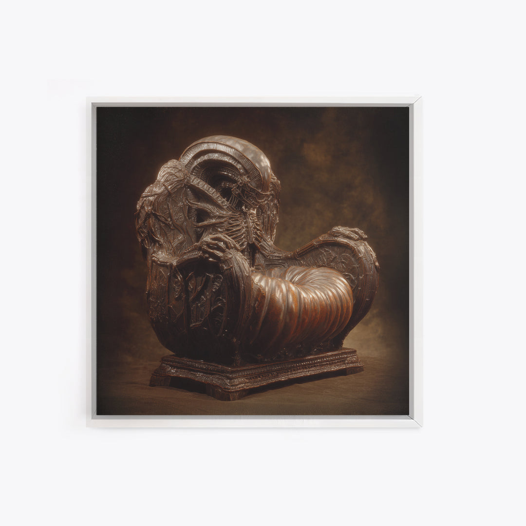 The Jack-O'-Lantern Throne, Biomechanical Horror Art, Square Wall Art, Macabre Wall Art, Framed Canvas Print, Halloween Wall Art