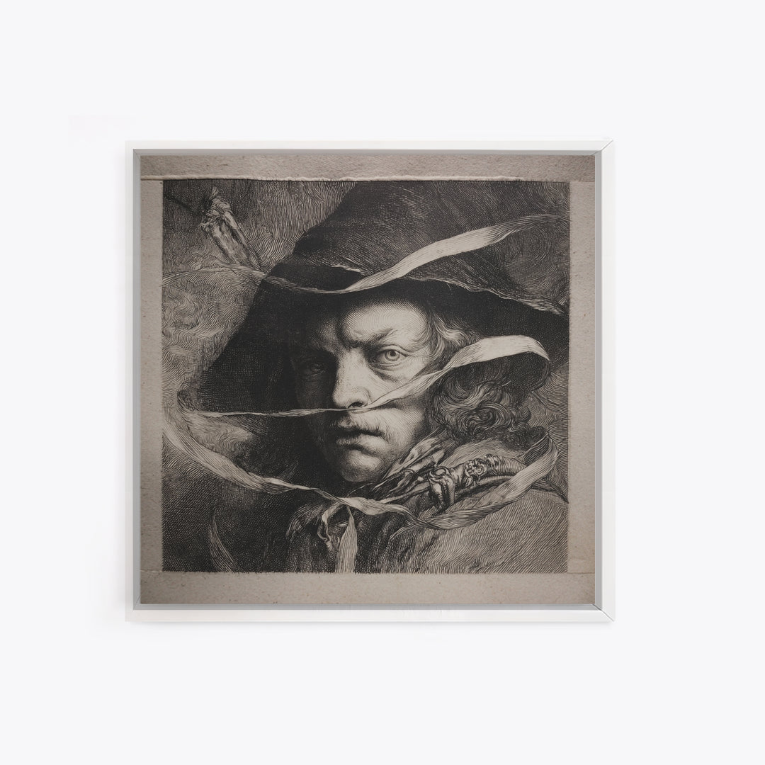 The Haunted Portrait, Renaissance Engraving Art, Square Wall Art, Macabre Wall Art, Framed Canvas Print, Halloween Wall Art