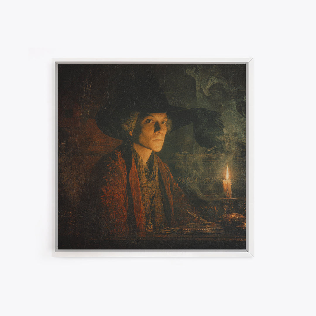 The Haunted Portrait, Symbolist Etching Art, Square Wall Art, Gothic Horror Wall Art, Canvas Print, Halloween Wall Art