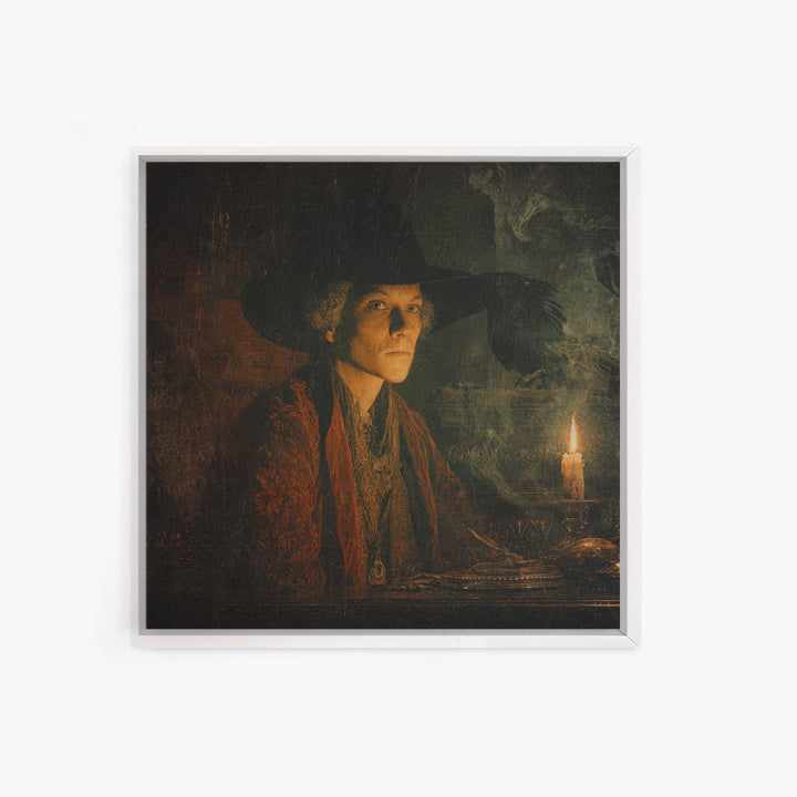 The Haunted Portrait, Symbolist Etching Art, Square Wall Art, Gothic Horror Wall Art, Canvas Print, Halloween Wall Art