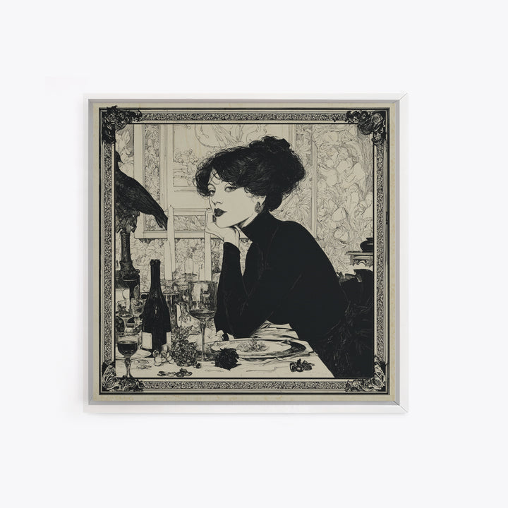 The Haunted Portrait, Decadent Line Art, Square Wall Art, Macabre Wall Art, Canvas Print, Halloween Wall Art, Statement Wall Art
