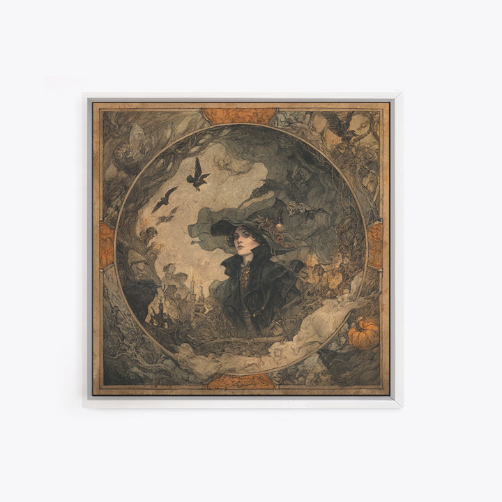 The Haunted Portrait, Gothic Storybook Art, Square Wall Art, Dark Fantasy Wall Art, Framed Canvas Print, Halloween Wall Art