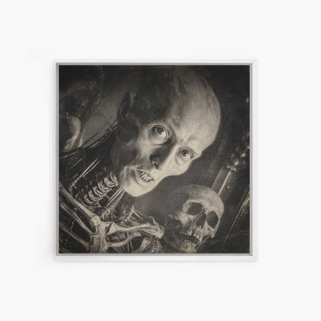 The Haunted Portrait, Biomechanical Horror Art, Square Wall Art, Dark Fantasy Wall Art, Framed Canvas Print, Halloween Wall Art