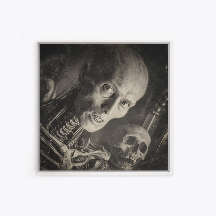 The Haunted Portrait, Biomechanical Horror Art, Square Wall Art, Dark Fantasy Wall Art, Framed Canvas Print, Halloween Wall Art