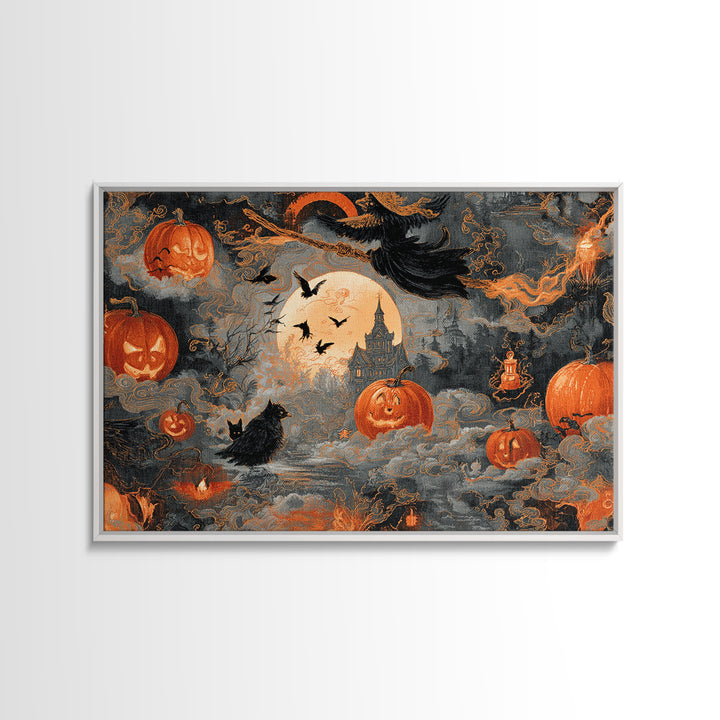 Vintage Orange-And-Black Halloween, Visionary Gothic Art, Landscape Wall Art, Macabre Wall Art, Canvas Print, Halloween Wall Art