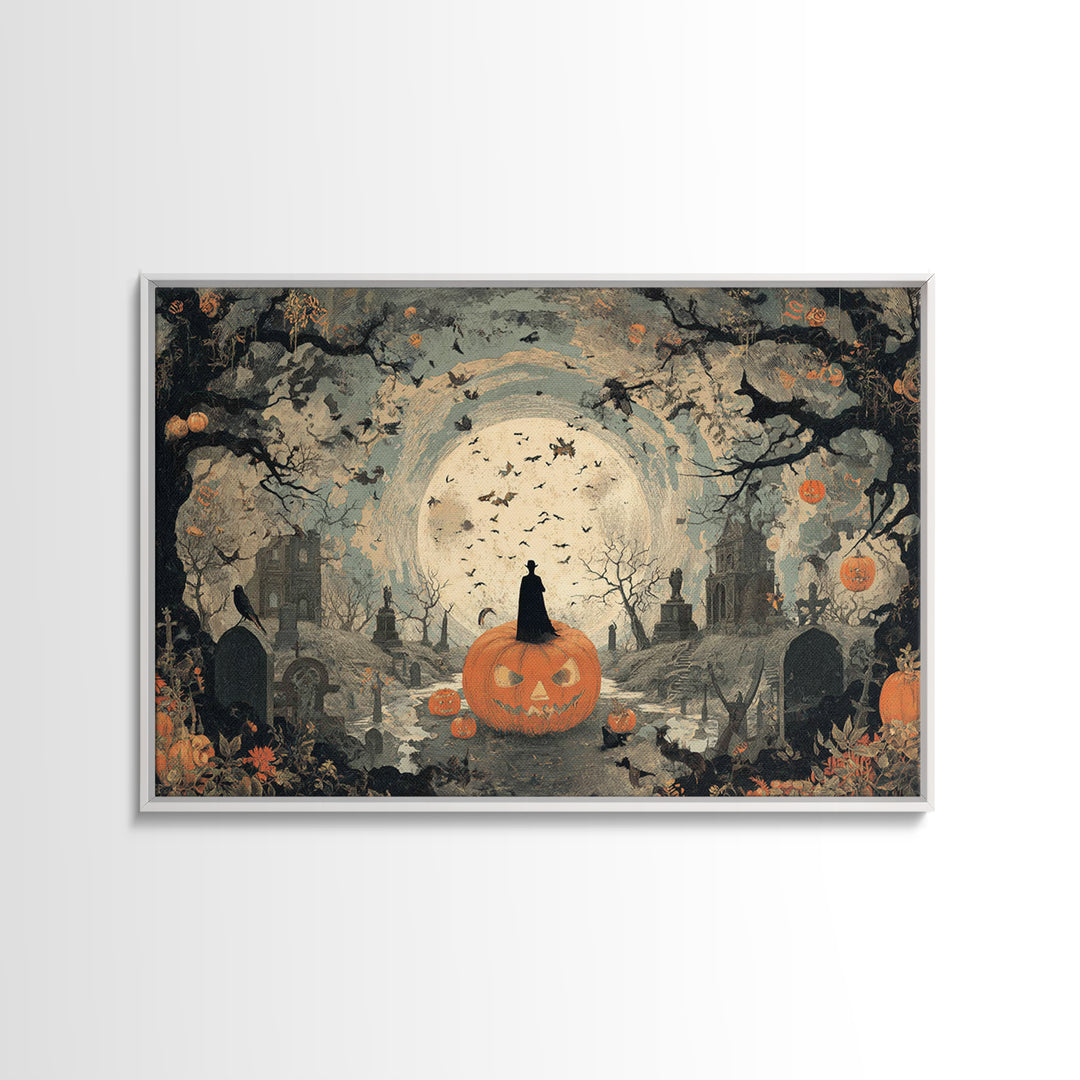 Vintage Orange-And-Black Halloween, Romantic Gothic Landscape, Landscape Wall Art, Dark Fantasy Wall Art, Canvas Print