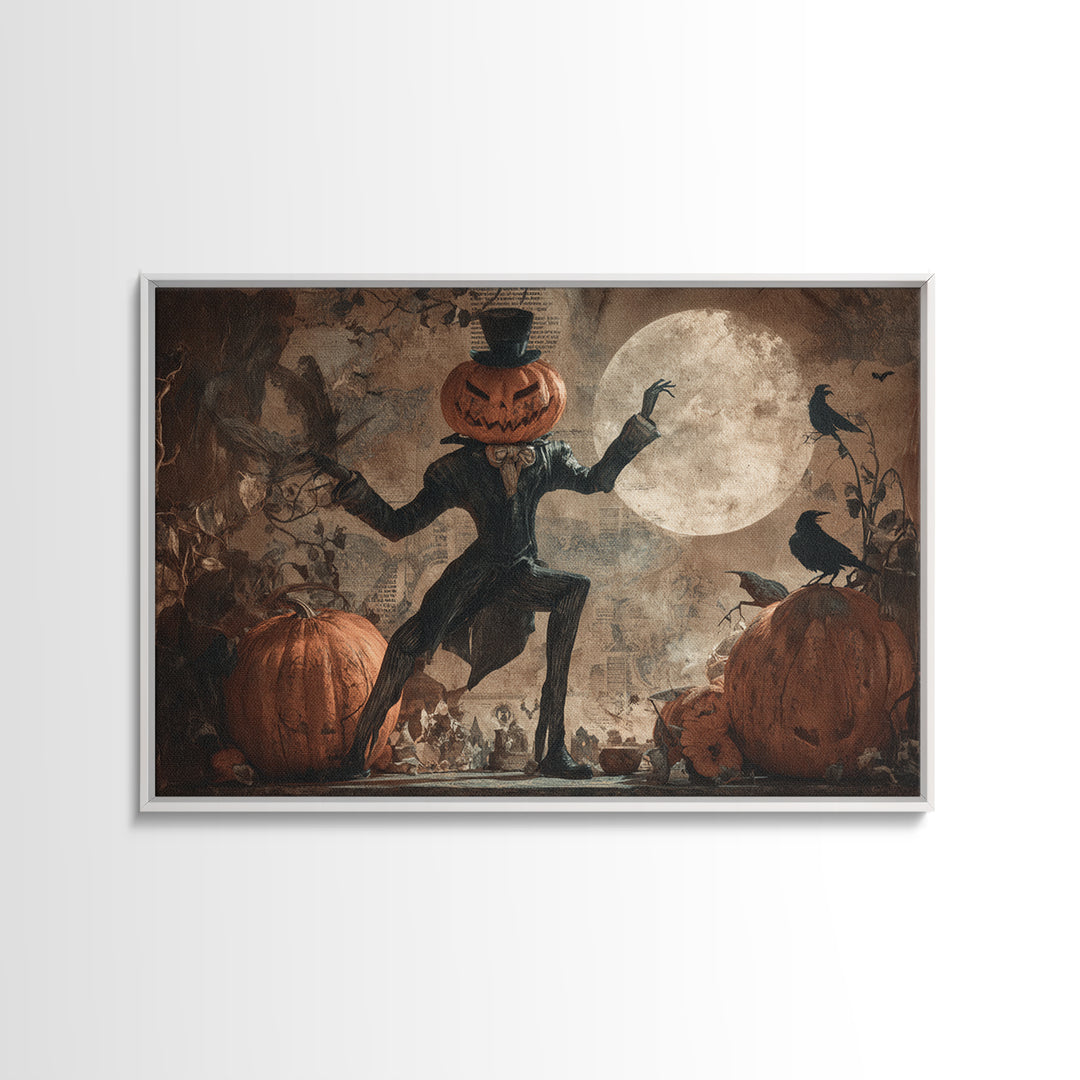 Vintage Orange-And-Black Halloween, Expressionist Nightmare Art, Landscape Wall Art, Dark Fantasy Wall Art, Framed Canvas Print