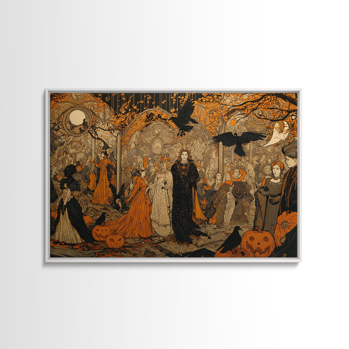 Vintage Orange-And-Black Halloween, Stained Glass Gothic Art, Landscape Wall Art, Macabre Wall Art, Canvas Print, Halloween Wall Art