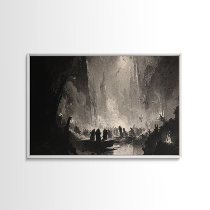 Monochrome Gothic Halloween, Gothic Engraving Art, Landscape Wall Art, Macabre Wall Art, Framed Canvas Print, Halloween Wall Art