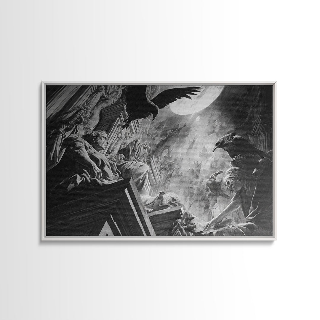 Monochrome Gothic Halloween, Dark Renaissance Art, Landscape Wall Art, Dark Halloween Decor, Framed Canvas Print
