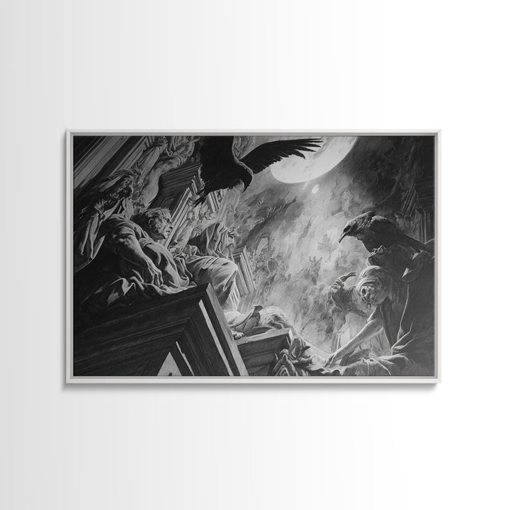 Monochrome Gothic Halloween, Dark Renaissance Art, Landscape Wall Art, Dark Halloween Decor, Framed Canvas Print