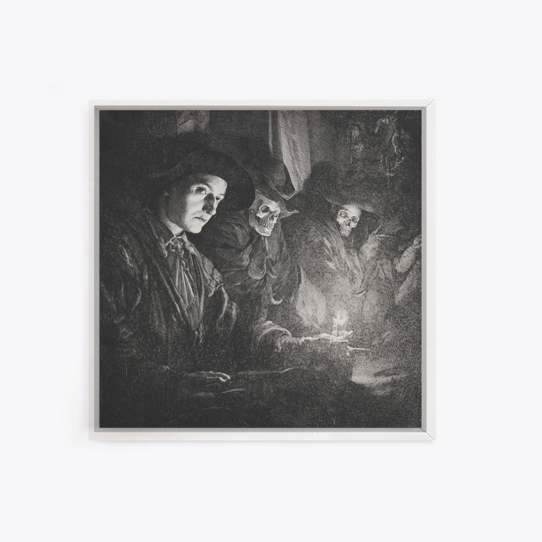 Monochrome Gothic Halloween, Danse Macabre Art, Square Wall Art, Gothic Horror Wall Art, Canvas Print