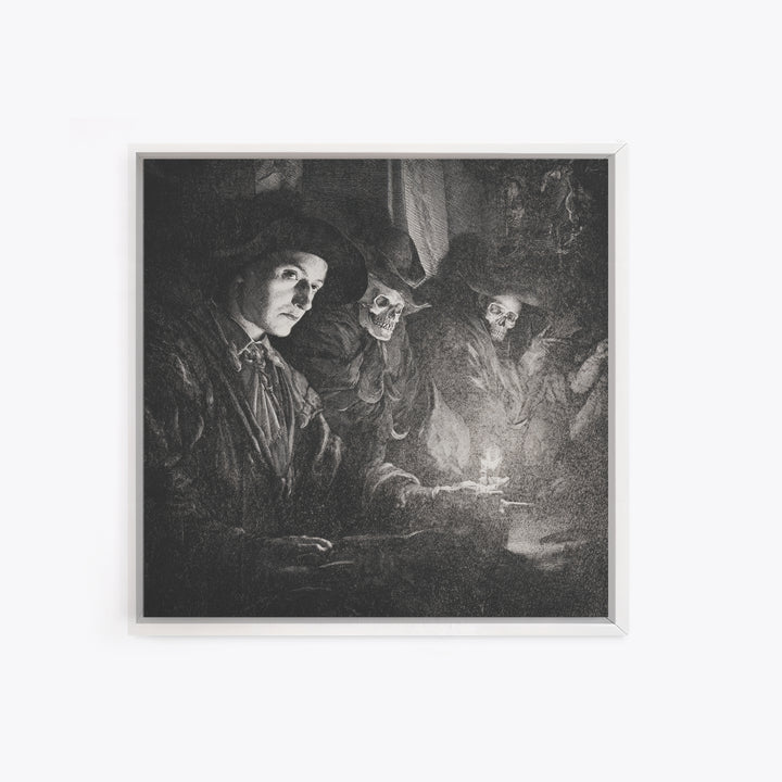 Monochrome Gothic Halloween, Danse Macabre Art, Square Wall Art, Gothic Horror Wall Art, Canvas Print