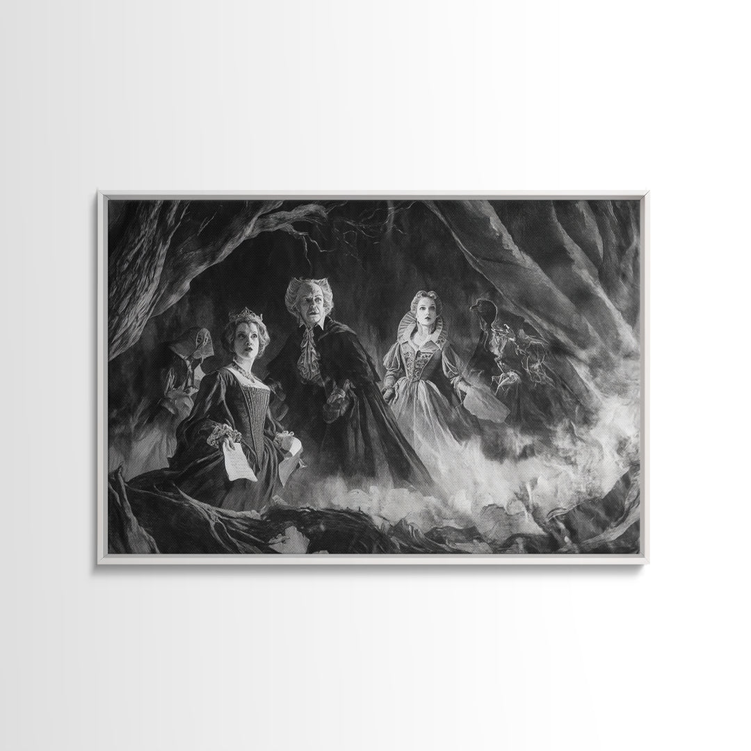Monochrome Gothic Halloween, Baroque Witchcraft Art, Landscape Wall Art, Macabre Wall Art, Canvas Print, Halloween Wall Art