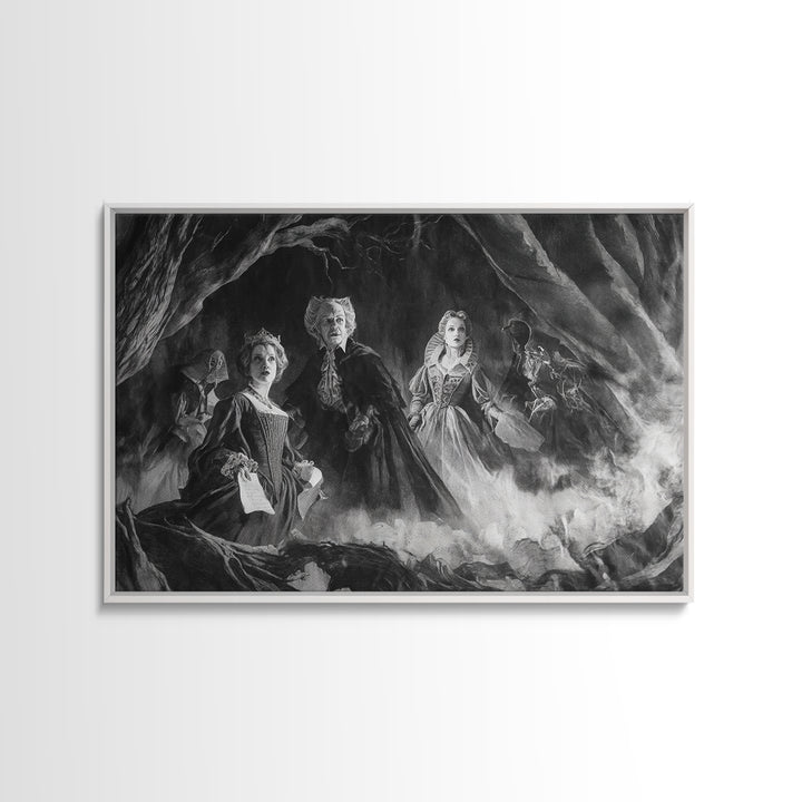 Monochrome Gothic Halloween, Baroque Witchcraft Art, Landscape Wall Art, Macabre Wall Art, Canvas Print, Halloween Wall Art