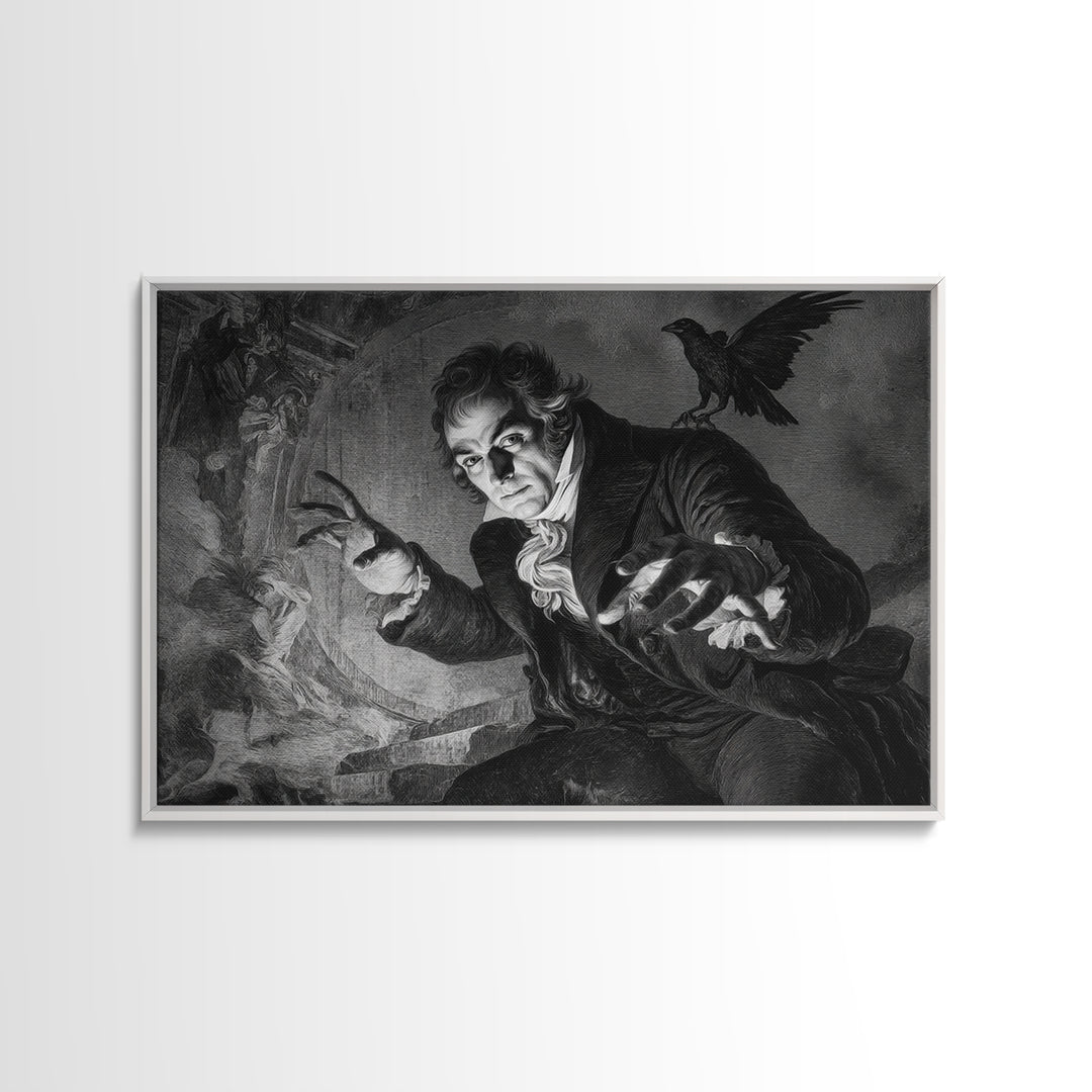 Monochrome Gothic Halloween, Dark Romantic Horror Art, Landscape Wall Art, Macabre Wall Art, Canvas Print, Halloween Wall Art