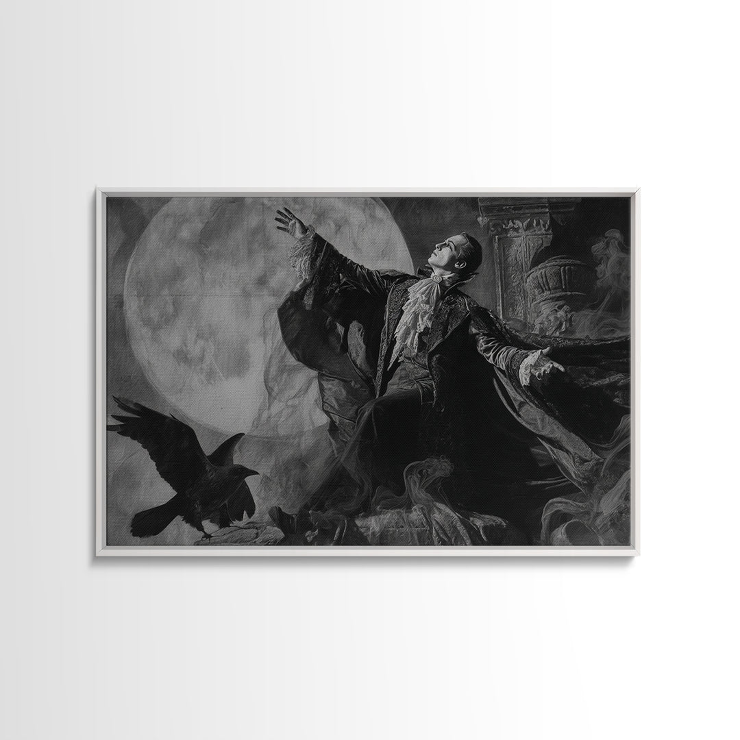 Monochrome Gothic Halloween, Gothic Nightmare Art, Landscape Wall Art, Macabre Wall Art, Framed Canvas Print, Halloween Wall Art