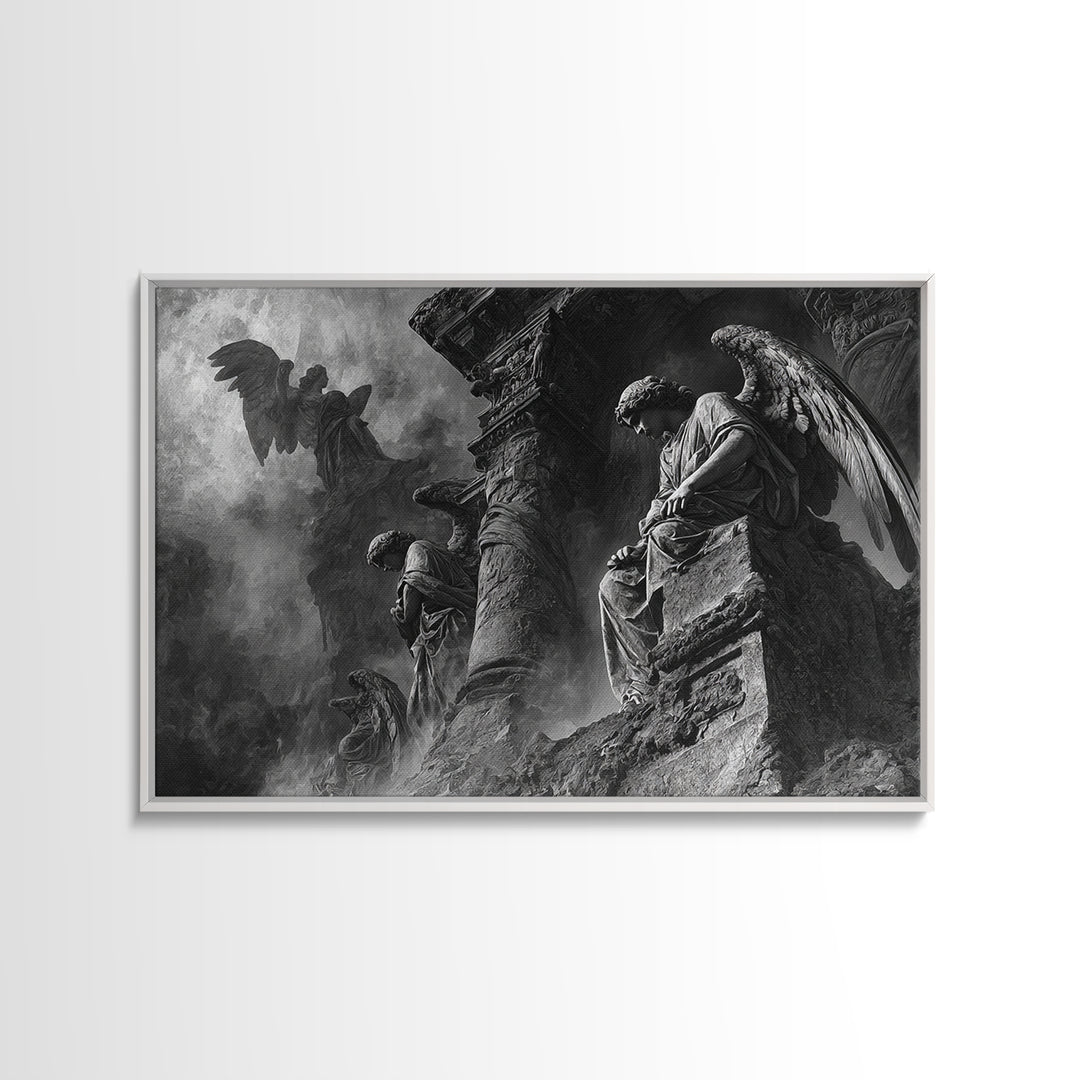 Monochrome Gothic Halloween, Visionary Gothic Art, Landscape Wall Art, Gothic Horror Wall Art, Framed Canvas Print, Halloween Wall Art