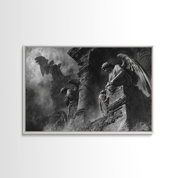 Monochrome Gothic Halloween, Visionary Gothic Art, Landscape Wall Art, Gothic Horror Wall Art, Framed Canvas Print, Halloween Wall Art