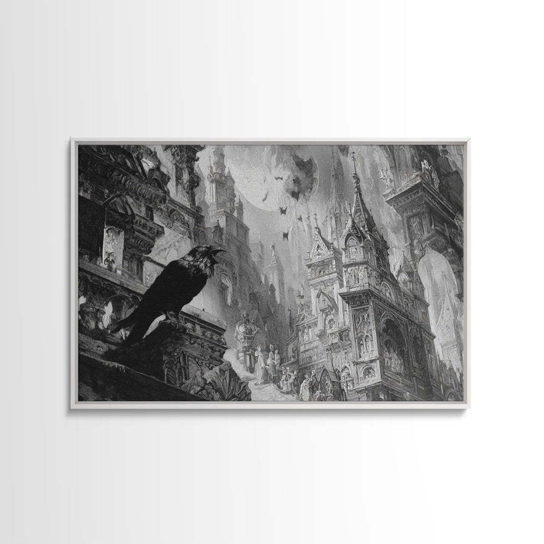 Monochrome Gothic Halloween, Ornate Symbolist Art, Landscape Wall Art, Dark Fantasy Wall Art, Canvas Print, Halloween Wall Art