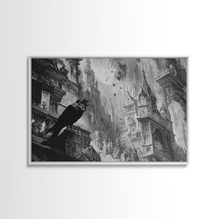 Monochrome Gothic Halloween, Ornate Symbolist Art, Landscape Wall Art, Dark Fantasy Wall Art, Canvas Print, Halloween Wall Art