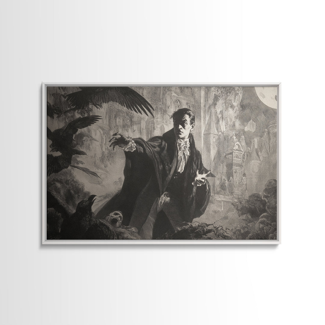 Monochrome Gothic Halloween, Symbolist Etching Art, Landscape Wall Art, Dark Halloween Decor, Canvas Print, Halloween Wall Art