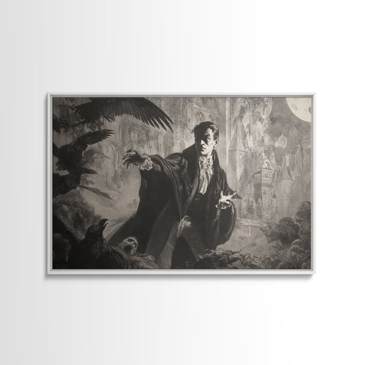 Monochrome Gothic Halloween, Symbolist Etching Art, Landscape Wall Art, Dark Halloween Decor, Canvas Print, Halloween Wall Art