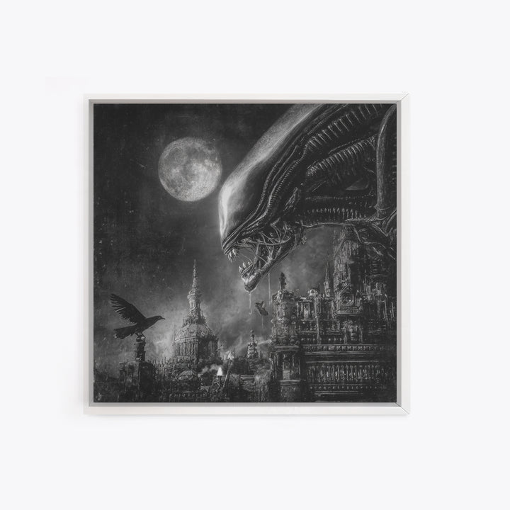 Monochrome Gothic Halloween, Biomechanical Horror Art, Square Wall Art, Gothic Horror Wall Art, Framed Canvas Print, Halloween Wall Art
