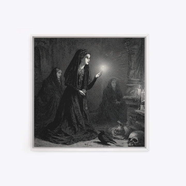 Victorian Mourning Halloween, Gothic Engraving Art, Square Wall Art, Dark Fantasy Wall Art, Canvas Print, Halloween Wall Art