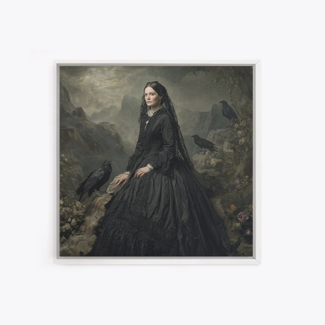 Victorian Mourning Halloween, Baroque Witchcraft Art, Square Wall Art, Macabre Wall Art, Framed Canvas Print, Halloween Wall Art