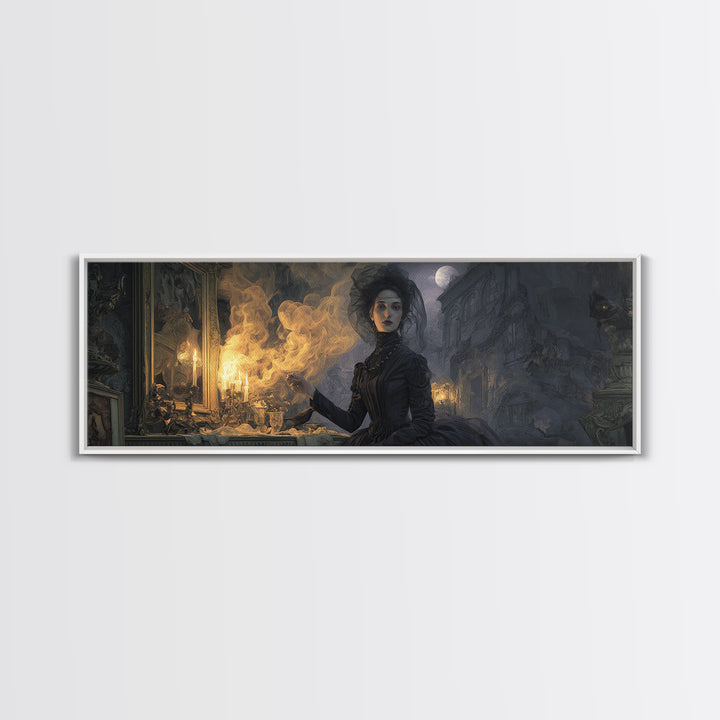 Victorian Mourning Halloween, Apocalyptic Romantic Art, Extra Wide Wall Art, Dark Halloween Decor, Framed Canvas Print, Halloween Wall Art