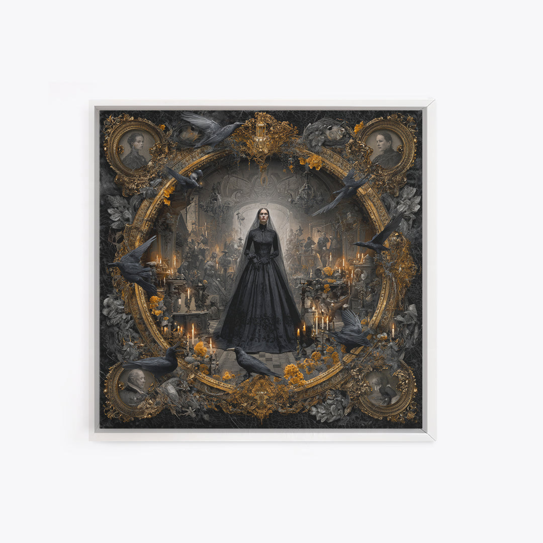 Victorian Mourning Halloween, Ornate Symbolist Art, Square Wall Art, Dark Halloween Decor, Framed Canvas Print, Halloween Wall Art