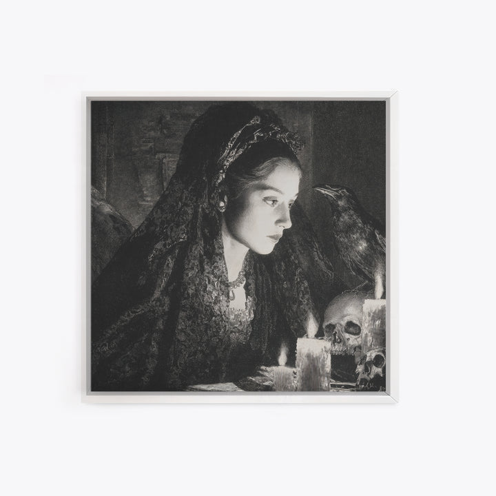 Victorian Mourning Halloween, Decadent Gothic Art, Square Wall Art, Macabre Wall Art, Framed Canvas Print, Halloween Wall Art