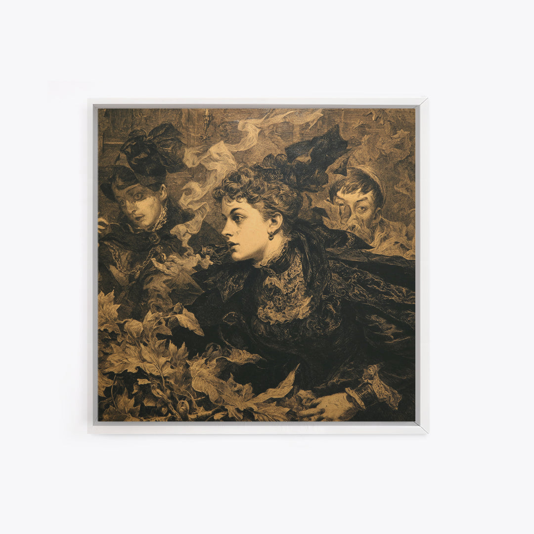 Victorian Mourning Halloween, Symbolist Etching Art, Square Wall Art, Dark Fantasy Wall Art, Framed Canvas Print, Halloween Wall Art