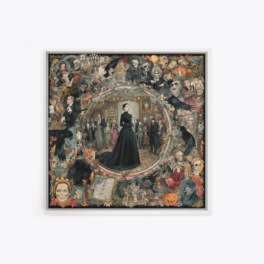 Victorian Mourning Halloween, Grotesque Carnival Art, Square Wall Art, Dark Halloween Decor, Canvas Print, Halloween Wall Art