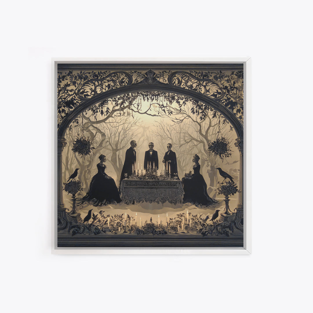 Victorian Mourning Halloween, Decadent Line Art, Square Wall Art, Dark Halloween Decor, Canvas Print, Halloween Wall Art