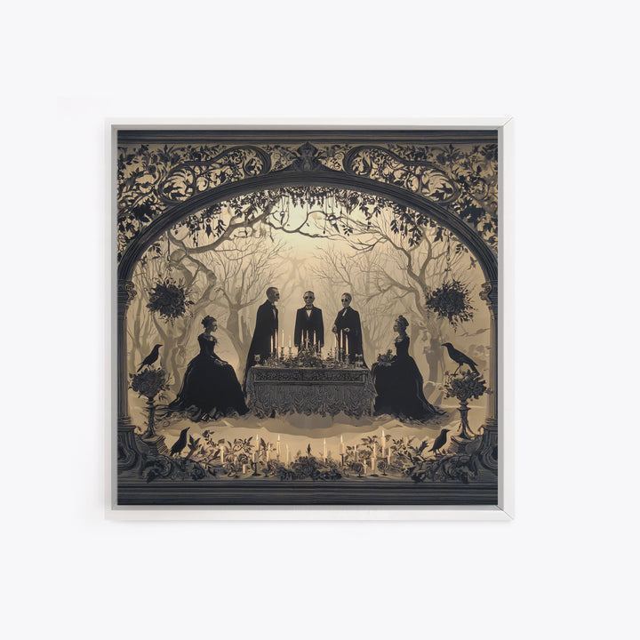 Victorian Mourning Halloween, Decadent Line Art, Square Wall Art, Dark Halloween Decor, Canvas Print, Halloween Wall Art