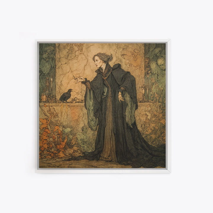 Victorian Mourning Halloween, Gothic Storybook Art, Square Wall Art, Gothic Horror Wall Art, Framed Canvas Print, Halloween Wall Art