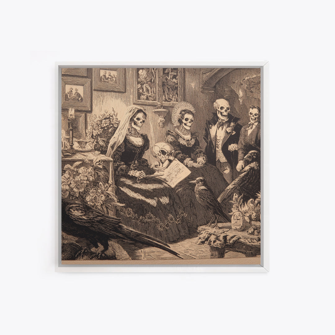 Victorian Mourning Halloween, Macabre Folk Print Art, Square Wall Art, Dark Halloween Decor, Canvas Print, Halloween Wall Art