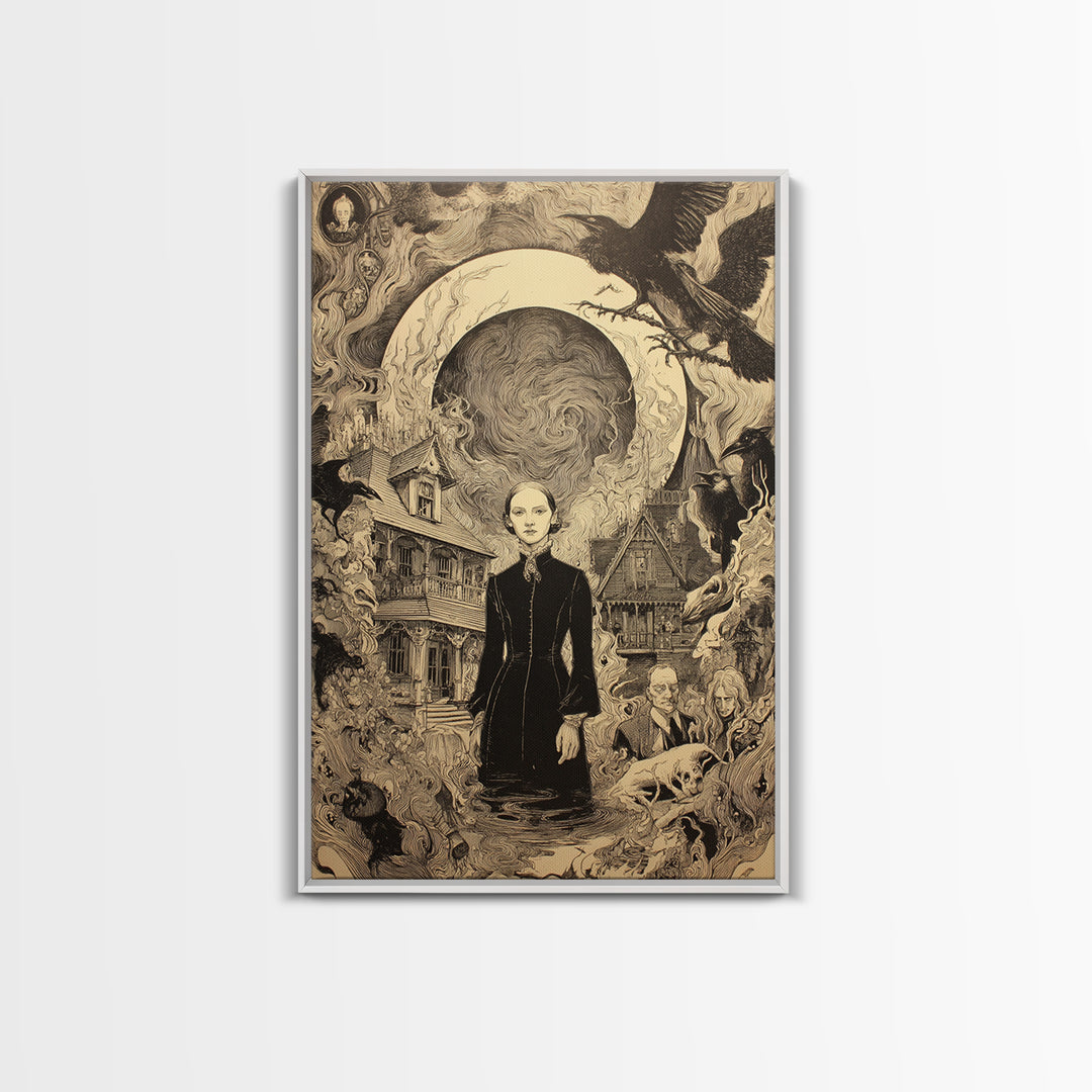 Victorian Mourning Halloween, Victorian Macabre Art, Vertical Wall Art, Macabre Wall Art, Framed Canvas Print, Halloween Wall Art