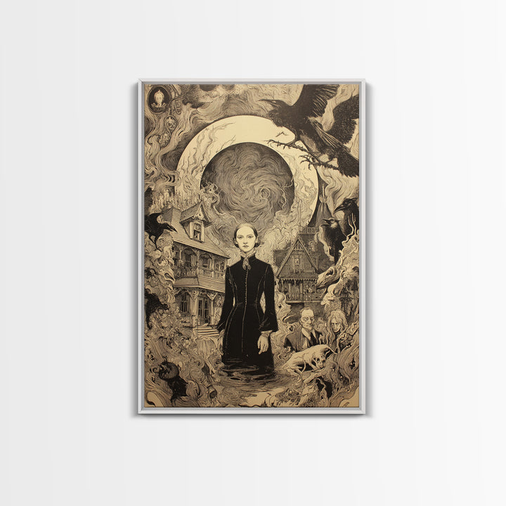 Victorian Mourning Halloween, Victorian Macabre Art, Vertical Wall Art, Macabre Wall Art, Framed Canvas Print, Halloween Wall Art