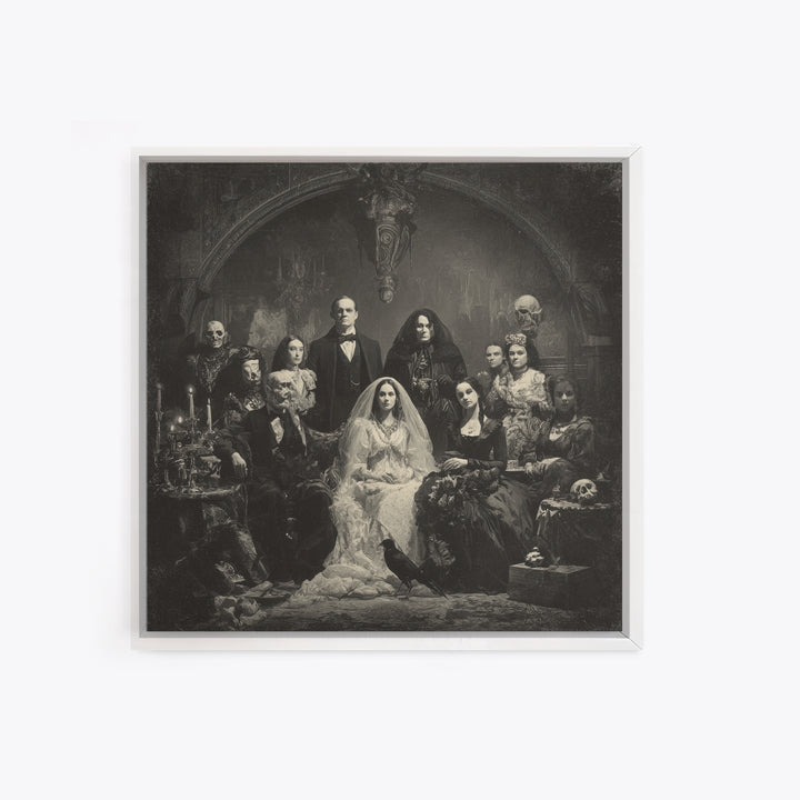Victorian Mourning Halloween, Biomechanical Horror Art, Square Wall Art, Gothic Horror Wall Art, Framed Canvas Print, Halloween Wall Art