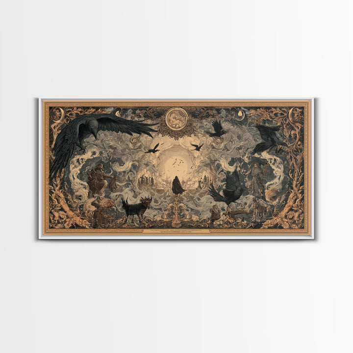 Art Nouveau Witchcraft, Northern Renaissance Horror, Wide Panoramic Art, Dark Fantasy Wall Art, Framed Canvas Print