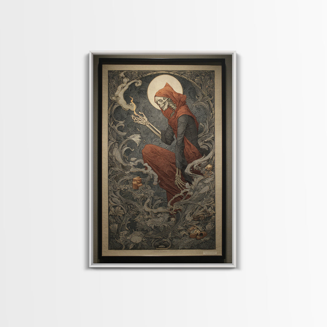 Art Nouveau Witchcraft, Danse Macabre Art, Vertical Wall Art, Dark Fantasy Wall Art, Canvas Print, Halloween Wall Art