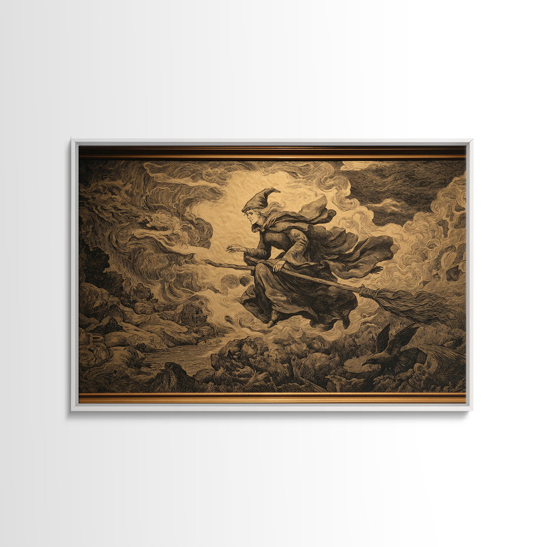 Art Nouveau Witchcraft, Baroque Witchcraft Art, Landscape Wall Art, Gothic Horror Wall Art, Framed Canvas Print, Halloween Wall Art