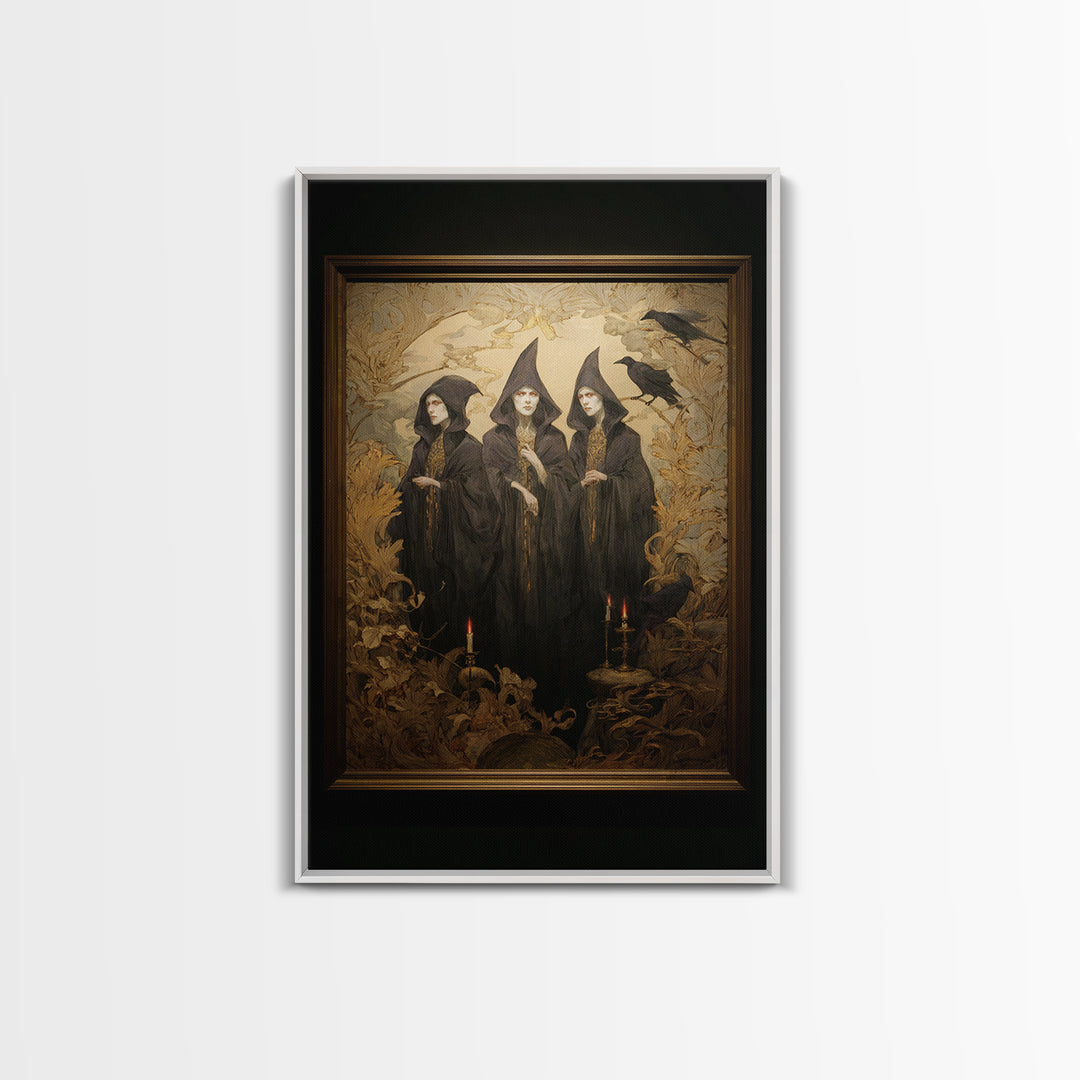 Art Nouveau Witchcraft, Dark Romantic Horror Art, Vertical Wall Art, Macabre Wall Art, Canvas Print, Halloween Wall Art