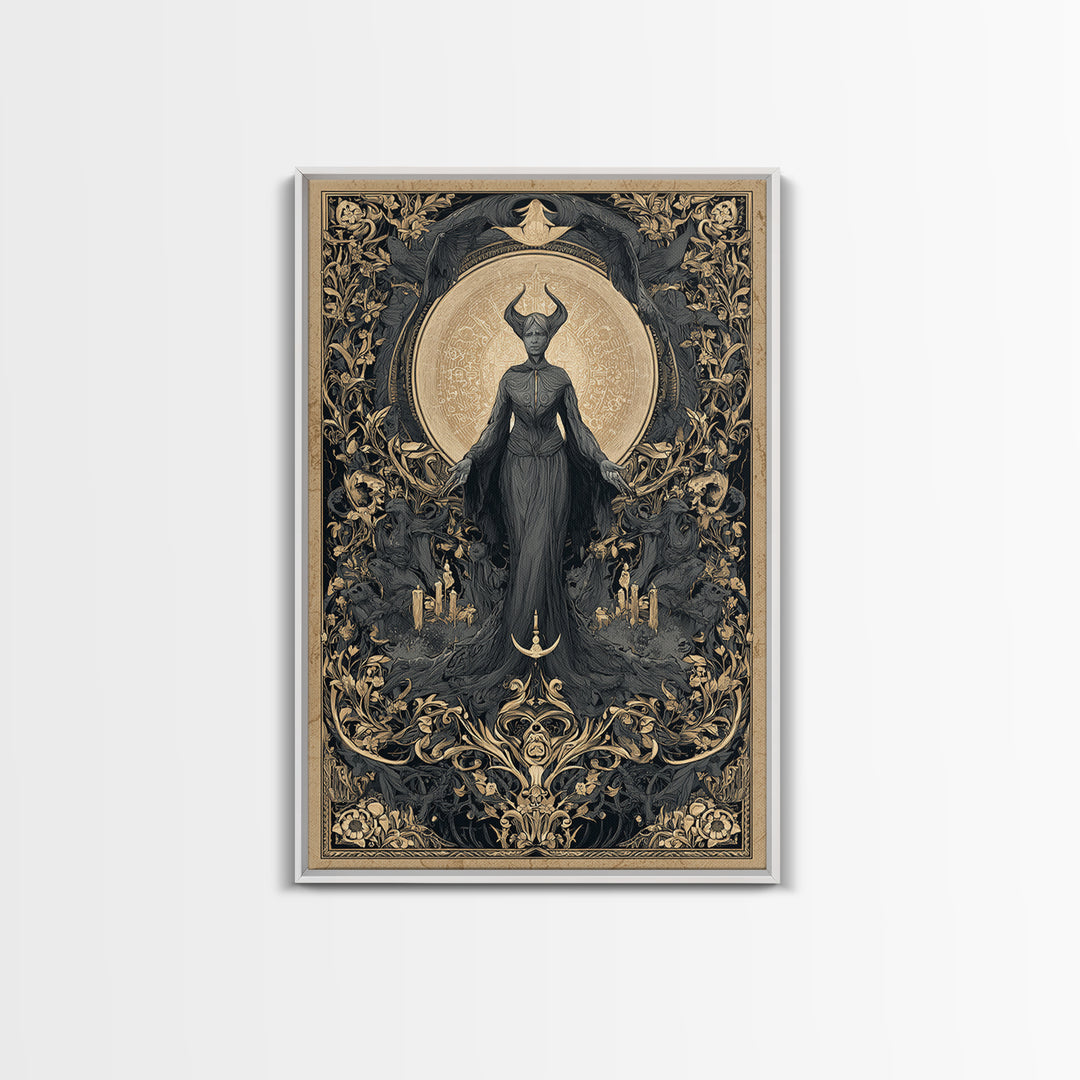 Art Nouveau Witchcraft, Gothic Nightmare Art, Vertical Wall Art, Dark Fantasy Wall Art, Framed Canvas Print, Halloween Wall Art