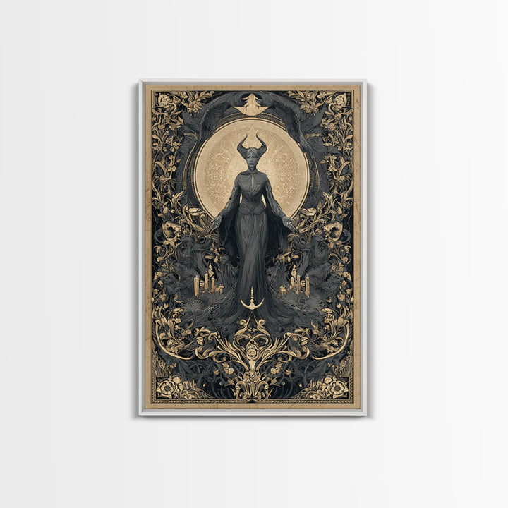 Art Nouveau Witchcraft, Gothic Nightmare Art, Vertical Wall Art, Dark Fantasy Wall Art, Framed Canvas Print, Halloween Wall Art
