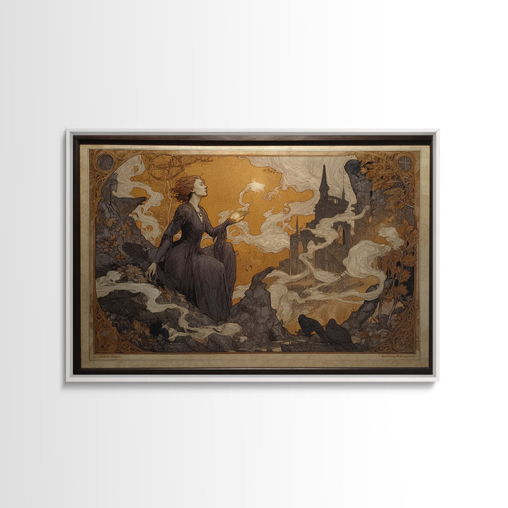 Art Nouveau Witchcraft, Romantic Gothic Landscape, Landscape Wall Art, Dark Halloween Decor, Canvas Print, Halloween Wall Art