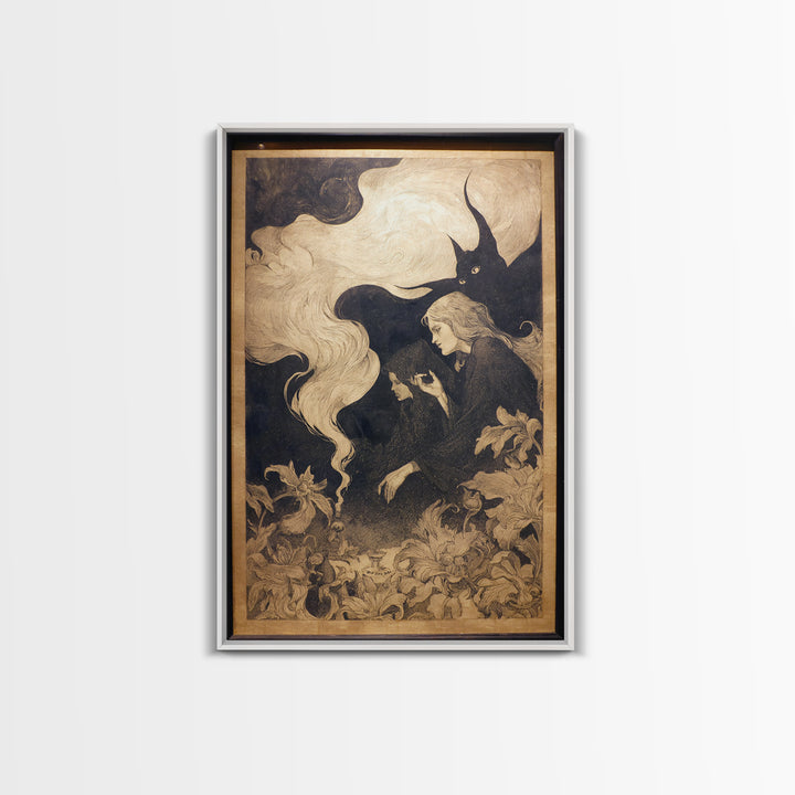 Art Nouveau Witchcraft, Symbolist Dream Art, Vertical Wall Art, Dark Fantasy Wall Art, Framed Canvas Print, Halloween Wall Art